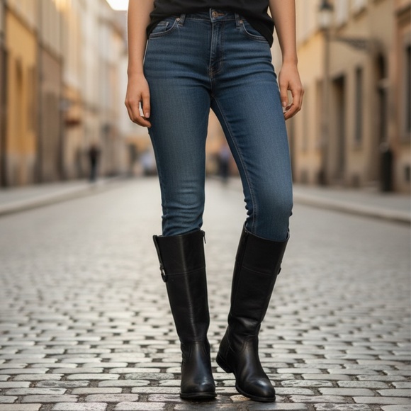 $389 Frye Jamie Ring Tall Distressed Stone Black Leather Knee High Zip Up Boot - Picture 4 of 15